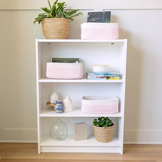 NaturalCozy 13.5”x8.5”x5.5” Rectangle Storage Baskets for Shelves 3 Pack | Cotton Rope Woven Small Baskets for Organizing | Small Storage Bins for Nursery, Bathroom, Closet, Shelf, Decorative