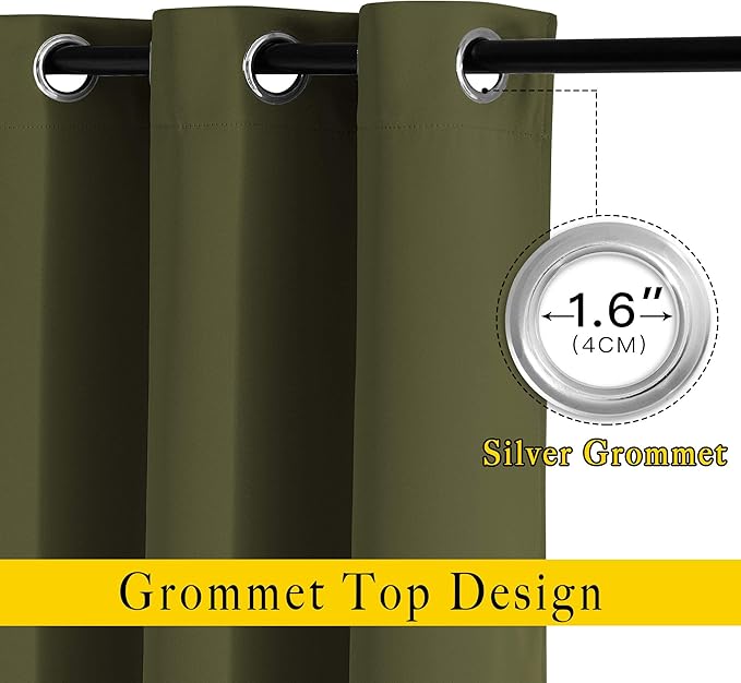 NICETOWN Room Darkening Living Room Curtains 102 inches Long - Grommet Thermal Insulated Window Drapes Room Divider Blinds Sound Reducing for Living Room (W66 x L102, Olive, 2 Pieces)