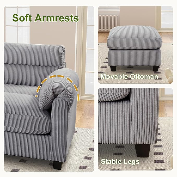 HAOMARKETS Corduroy Sofa Set, Upholstered Armchair and 3-Seater Couch - Image 5