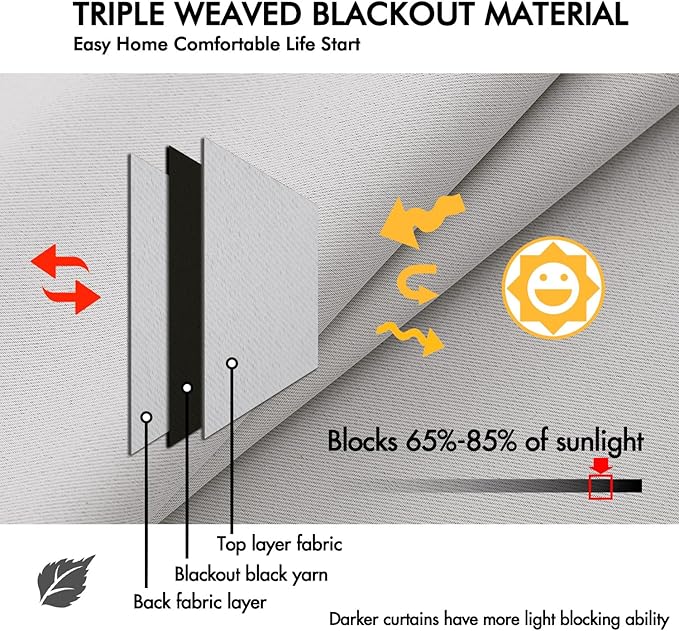 ANRODUO Back Tab Blackout Curtains for Bedroom Living Room, Rod Pocket Pinch Pleated Thermal Insulated Room Darkening Curtains 96 Inches Long 2 Panels, Greyish White, 42 x 96 Inch