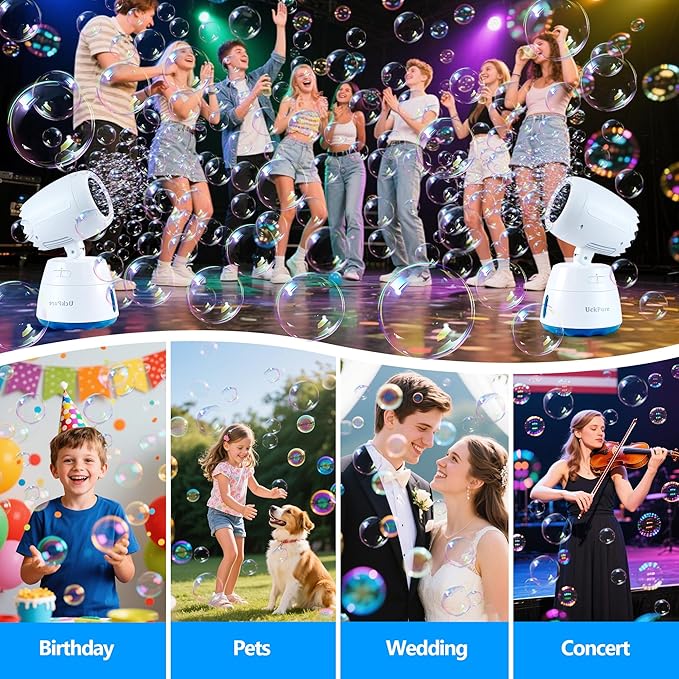 Rechargeble Bubble Machine, 270° Automatic-Rotating, 38000 Big Bubbles/min, 1000ml Large Bubble Tank, 2200mAh Battery, Bubble Maker for Kids Toddlers, Parties, Wedding, Birthday, Outdoor, White