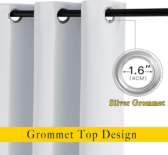 NICETOWN Room Darkening Curtains for Living Room - Easy Care Solid Thermal Insulated Silver Grommet Light Blocking for Bedroom (2 Panels, 46 by 72, Greyish White)