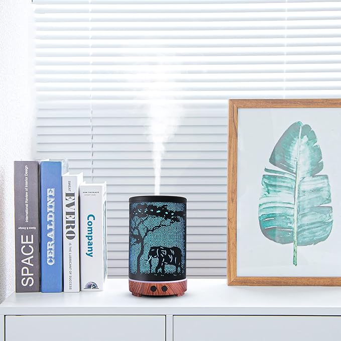 Essential Oils Diffuser,Aromatherapy Diffuser,Birthday Gifts for Women Mom Grandma,Metal Cool Mist Humidifier with 7 Colors Lights Waterless Auto Off Air Diffusers（Elephant）