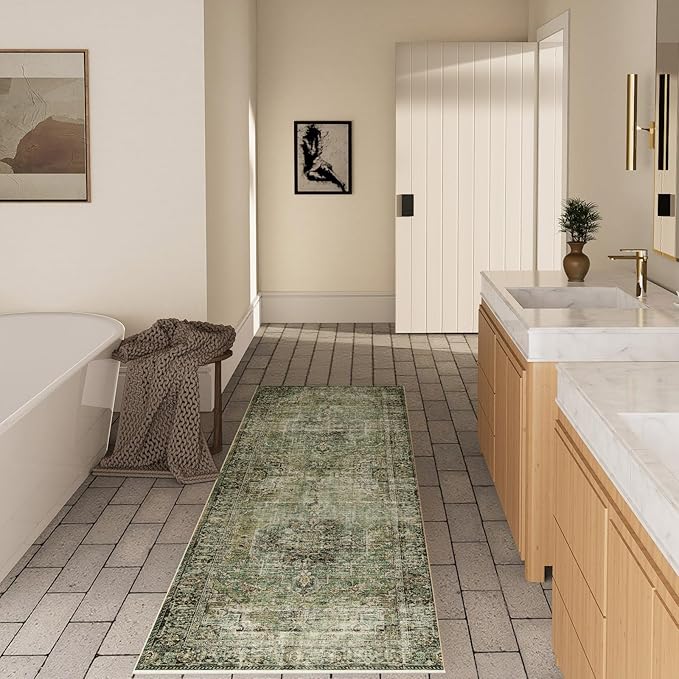 Machine Washable Kitchen Runner Rug: 2'x10' Hallway Rug Non Slip Low-Pile Stain Resistant Soft Carpet Runners for Entryway Hallways Kitchen Laundry Room Beside Farmhouse