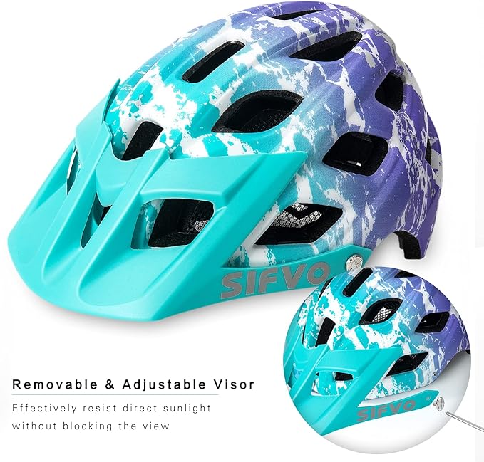 Kids Bike Helmet, SIFVO Kids Helmet 8+ Boys and Girls Bike Helmet with Cool Visor, Bike Helmets for Kids, Youth Bike Helmet Kids Mountain Bike Helmet Lightweight and Sturdy【55-58cm】