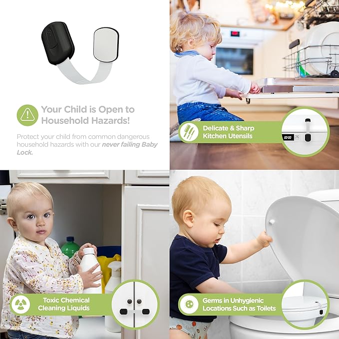 Baby Proofing Child Safety Locks (12 Pack) by Skyla Homes - The Safest, Quickest and Easiest 3M Adhesive Cabinet Latches, No Screws & Magnets, Multi-Purpose for Furniture, Kitchen, Ovens, Toilet Seats