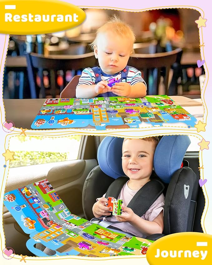 Benresive Reusable Sticker Books for Kids 2-4, Sticker Books for Toddlers 1-3 2-4, Toddler Travel Toys Activities Crafts Gifts - Vehicle
