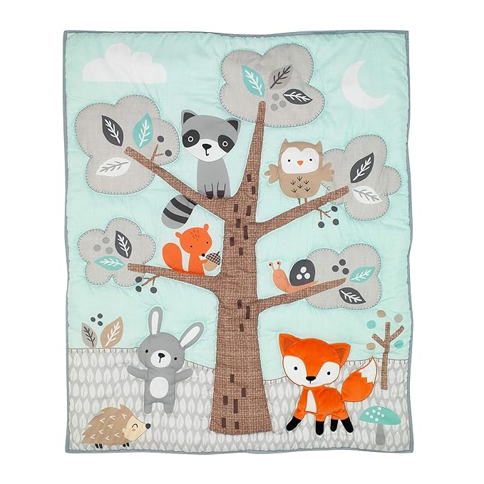 Bedtime Originals Woodland Friends Animals Mint/Gray 5-Piece Crib Bedding Set
