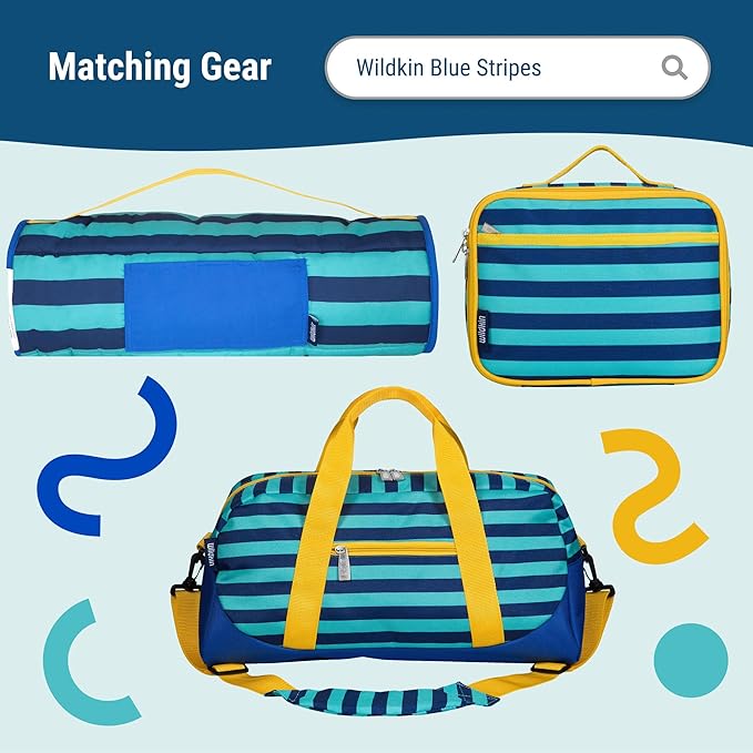 Wildkin 16-inch Kids Backpack – Durable, Padded & Spacious School Bag for Boys & Girls - Blue Stripes