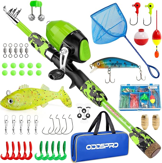 ODDSPRO Kids Fishing Pole Pink, Portable Telescopic Fishing Rod and Reel Combo Kit - with Spincast Fishing Reel Tackle Box for Girls, Youth