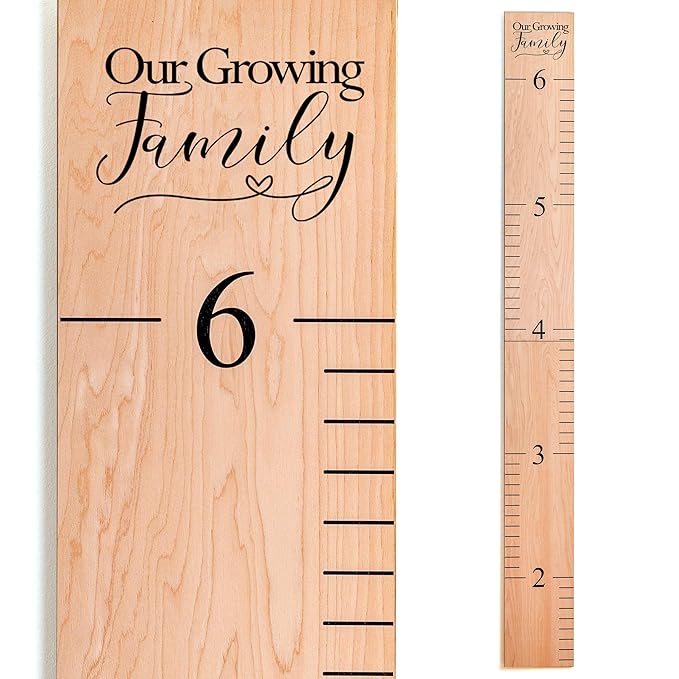 Wooden Growth Chart – Kids Height Chart, Wall Measurement for Kids, Height Chart for Wall, Growth Ruler for Children – Our Growing Family, Natural (63"x6.7")