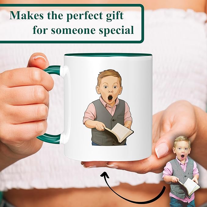 Personalized Coffee Mug, Custom Drawing Portrait Gift, Funny Customized Coffee Gift for Men & Women, Custom Mugs with Pictures, Green 11oz Father's Day Mug