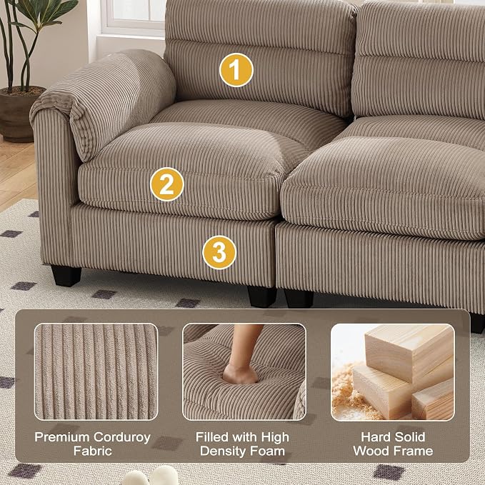 HAOMARKETS Corduroy Sofa Set, Upholstered 3-Seater Couch - Image 4