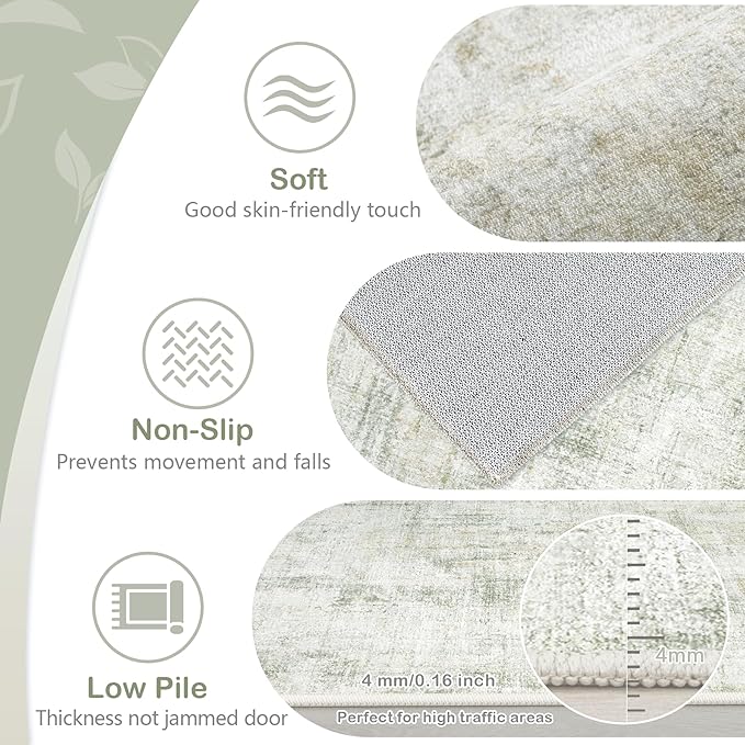 Area Rugs 9x12 Living Room: Washable Rug Modern Abstract Large Rugs Soft Non Slip Neutral Rug Stain Resistant Indoor Carpet for Bedroom Kitchen Dining Room Home Office Rugs(Green Brown,9'x12')