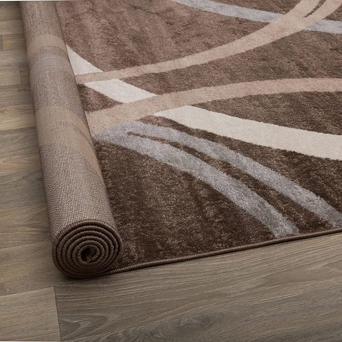 Rugshop Modern Wavy Circles Design Area Rug 12' x 15' Brown