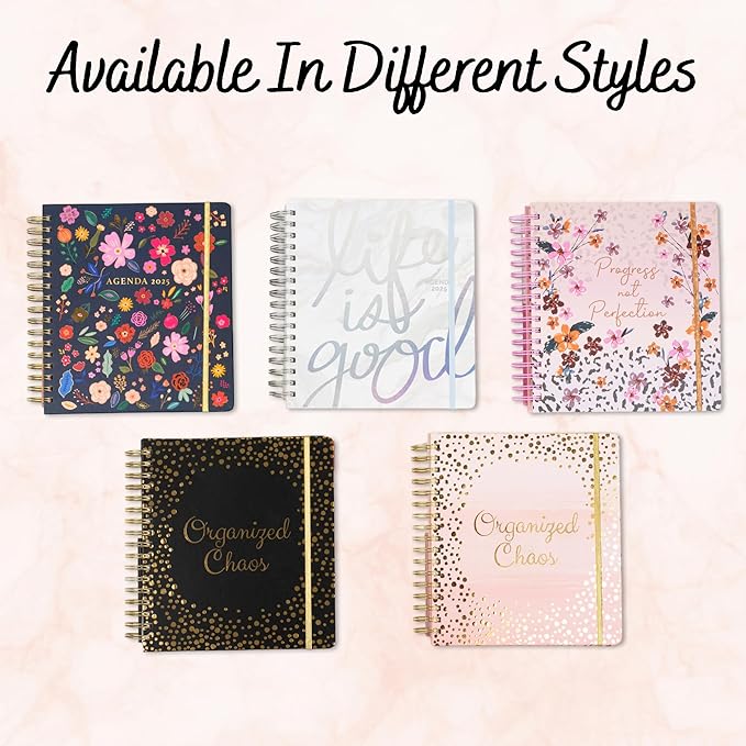 Votum 18-Month Day Large Planner, 2025-2026, Daily, Weekly & Monthly, January 2025 - June 2026, Blue Flowers - Appointment Book with 3 Sticker Sheets, Twin-Ring Binding, Notes Pages - School & Work