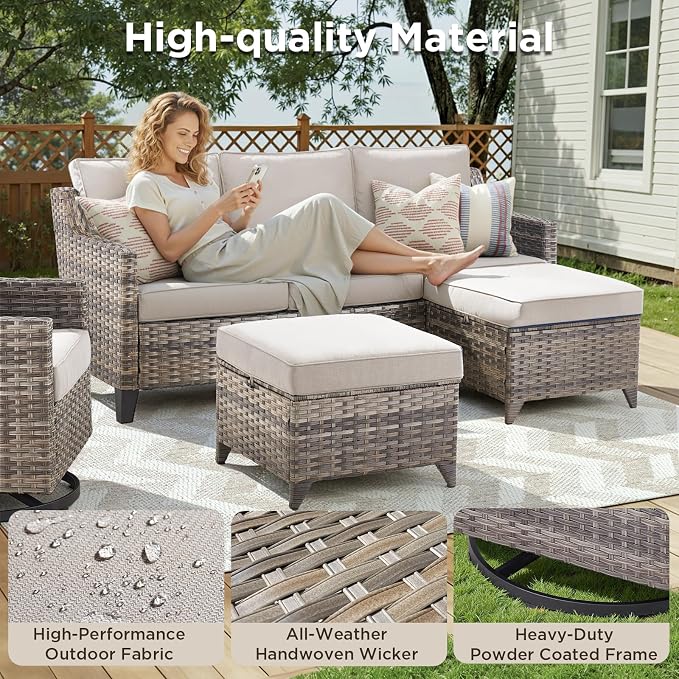 9 Piece Patio Furniture Set-All Weather Outdoor Conversation Sets Sectional Sofa - Image 3