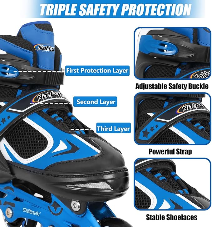 Nattork Blade Roller Skates for Boys with Light Up Wheel, Outdoor & Indoor Illuminating Black Inline Skates for Boys Little Kids Toddler Ages 5-8 4 5 6, Beginners