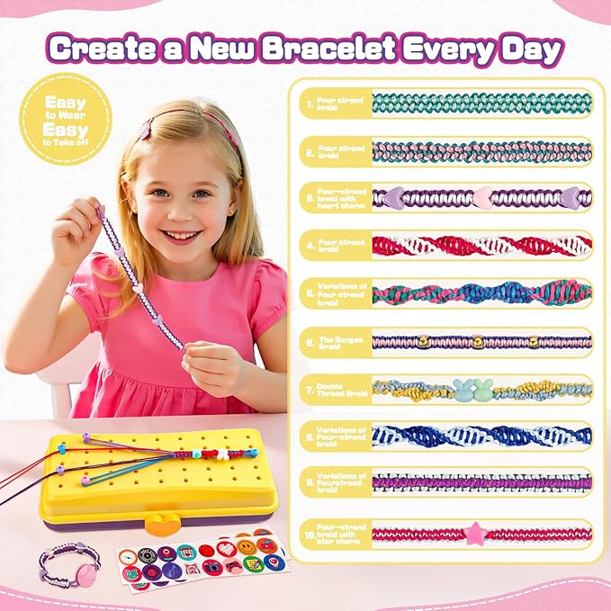Cmiolacuna Friendship Bracelet Making Kit for Girls, 3-Layer Storage Box Arts and Crafts Bracelets Jewelry String Maker Kit Ages 8-12,Best Christmas Birthday Gift for Girls 6 7 8 9 10 11 12 Year Old