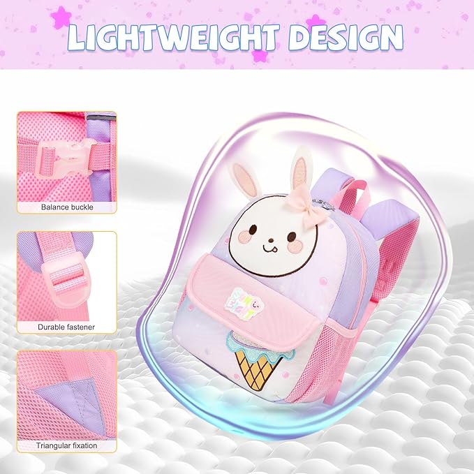 Toddler Backpack for 1-3 Year Old Girls & Boys Waterproof 3D Animal Cartoon Rabbit Design Kids Travel Backpack Lightweight Preschool Daycare Bag with Adjustable Straps(Little White Rabbit)