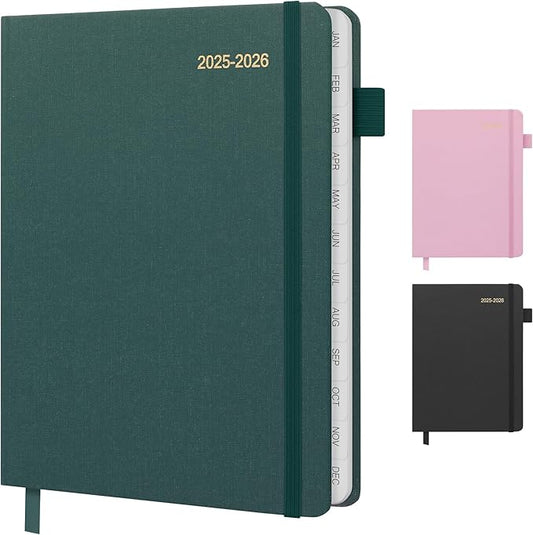 Planner 2025-2026, Academic Linen 2025-2026 Monthly Planner July 2025 to June 2026, Weekly & Daily Organizer with Tabs, Note Pages, Hardcover 5.65" x 8.15"- Ideal for School, Work & Productivity-Green