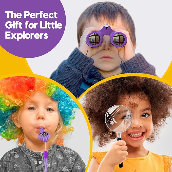 Binoculars for Kids, Toys for 3-12 Year Old Girls and Boys, Bird Watching Hiking 4 5 6 7 8 9 Year Old Girl Boy Christmas Birthday Gifts, Outdoor Toys for Kid Set with Magnifying Glass & Compass