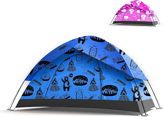 KidzAdventure 2 in 1 Indoor/Outdoor Tent for Kids, Small 1 or 2 Toddler/Kids Tent, Backpacking, Lightweight and Easy Pop up, Ideal for Backyard, Outside Camping, or Play Fort