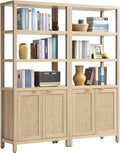 SICOTAS Bookshelf 5 Tier Book Shelf Rattan Boho 71" Tall Bookcase by SICOTAS