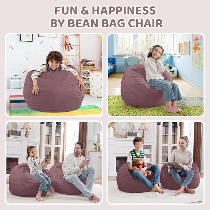 2FT Bean Bag Chair, Comfy Bean Bag Chairs with Memory Foam Filled, Fluffy Beanbag Sofa with Dutch Velvet Cover,Teardrop BeanBag Chairs for Living Room, Playroom - Dusty Pink