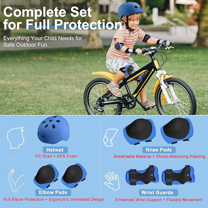 Vvinca Kids Toddlers Bike Helmet Adjustable for Ages 3-5-8 Years, Knee Pads and Elbow Pads Set Wrist Guard Sports Protective Gear Set for Roller Skate Bicycle Skateboard Scooter Girl Boy Birthday Gift