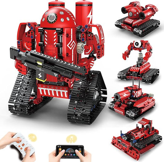 STEM Robot Toys for Kids Ages 8-14, 5-in-1 Remote Control and APP Programmable Robot Toys - 495 Pcs DIY Building Science Educational Kit, Building Block Birthday Present for Teen Boys Girls