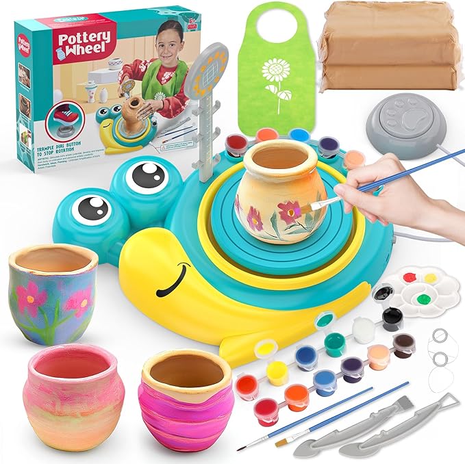 Pottery Wheel for Kids - Complete Art Supplies Arts & Crafts Kit, Crafts for Girls 8-12, Girls Boy Toys Birthday Halloween Christmas Gift for Kids Ages 6 7 8 9 10 11 12+, (Snail)