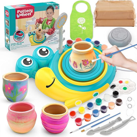 Pottery Wheel for Kids - Complete Art Supplies Arts & Crafts Kit, Crafts for Girls 8-12, Girls Boy Toys Birthday Halloween Christmas Gift for Kids Ages 6 7 8 9 10 11 12+, (Snail)