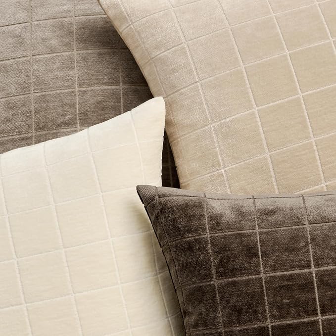 MIULEE Decorative Chenille Check Lumbar Throw Pillow Covers Vintage Plaid Couch - Image 2