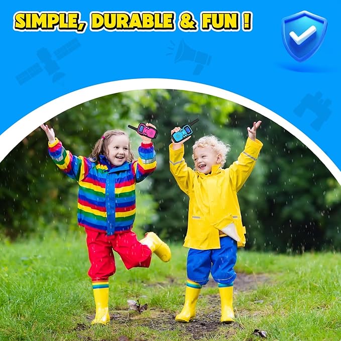 Wishouse Walkie Talkies for Kids Rechargeable Long Range,Xmas Birthday Gift for 4 5 6 7 8 9 Year Old Boys Girls,Hiking Gear Camping Games Cool Toys with NOAA,SOS Siren,Lamp,Lanyards,Easy to Use,4 Pack