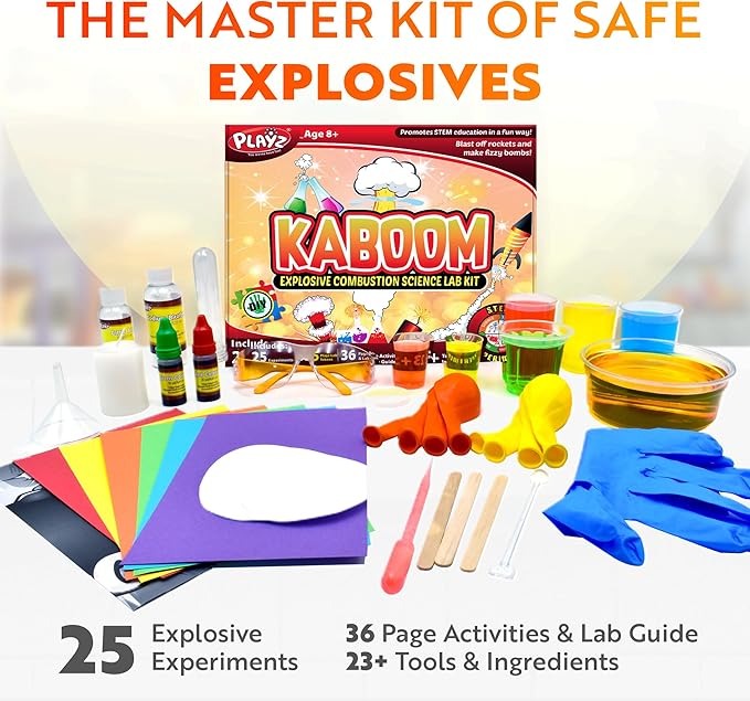 Playz Kaboom! 50+ Explosive Science Experiments Kit for Kids Age 8-12 with 25 Playz Lab Token Experiments - Chemistry Set STEM Learning & Educational Toys & Gifts for Boys, Girls, Teenagers & Kids