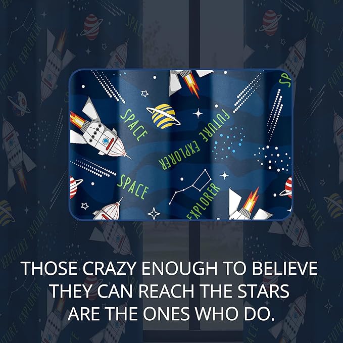 Kids Space Rocket Blackout Curtains - 100% Blackout, Thermal Insulated, Noise Reducing, Perfect for Kids Room and Nursery, 2 Panels (Future Explorer Rockets, W52×L84)