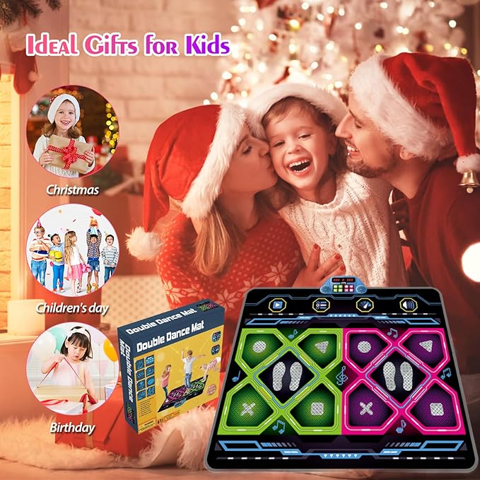 Upgraded 2-Player Kids Dance Mat, Interactive Electronic Dance Pad for Girls &Boys Ages 3-12, Premium Speaker with Built-in Adjustable Volume Music, Ideal Birthday & Holiday Family Dance Game Toy Gift