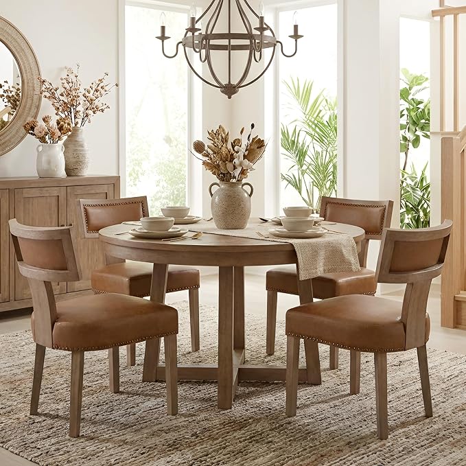 HNY Mid Century Modern Dining Chairs Set of 6, Farmhouse PU Leather Upholstered - Image 7