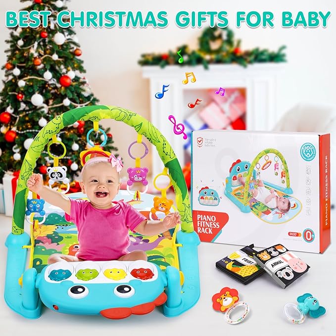 Baby Play Mat Baby Toys Tummy Time Mat Toys Musical Activity Center for Infant Toy with High-Contrast Piano Music & Light Newborn Babies Gifts for Boy Girl Babies Toy 0-6 6-12 Months Dinosaur Style