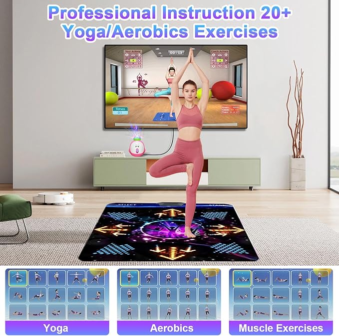 Dance Mat for Kids and Adults, Musical Electronic Dance Step Pad with 100+ Games, 200+Songs, HD Camera, 2 Motion Sensor Controllers, MTV & Cartoon Modes, Dance Mat Toy for Girls& Boys