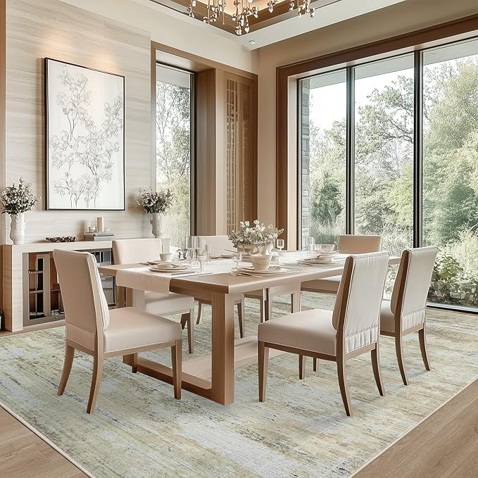 5x7 Area Rug Living Room Rugs - Washable Rug Large Modern Abstract Soft Thin Carpets Indoor Floor No Slip Vintage Carpet for Bedroom Under Dining Table Nursery Home Office Decor Brown