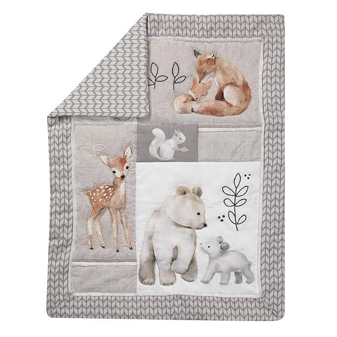 Lambs & Ivy Painted Forest 4-Piece Crib Bedding Set - Gray, Beige, White