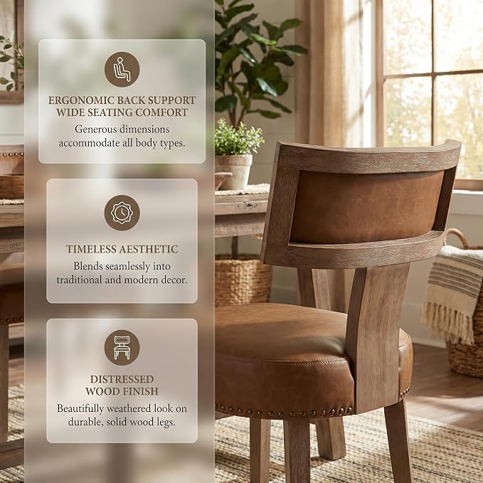 HNY Mid Century Modern Dining Chairs Set of 6, Farmhouse PU Leather Upholstered - Image 4