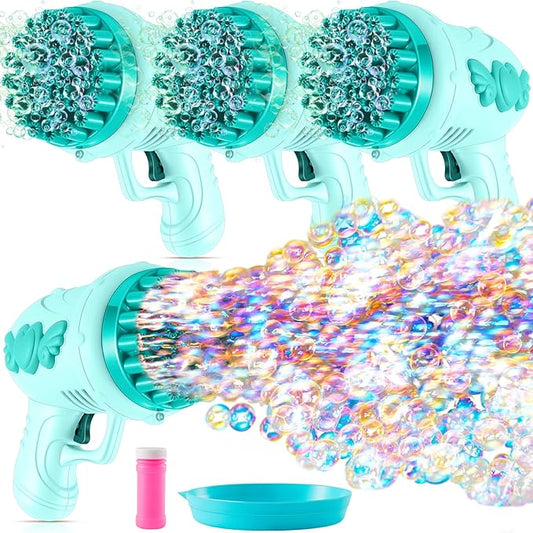 ShinyRelief 4 Pack Wedding Bubble Guns 32 Holes with Light, 4 Bottles Solution, Romantic Bubble Maker for Outdoor Ceremony, Wedding Party Favors, Photo Props, Reception Entertainment (Green)