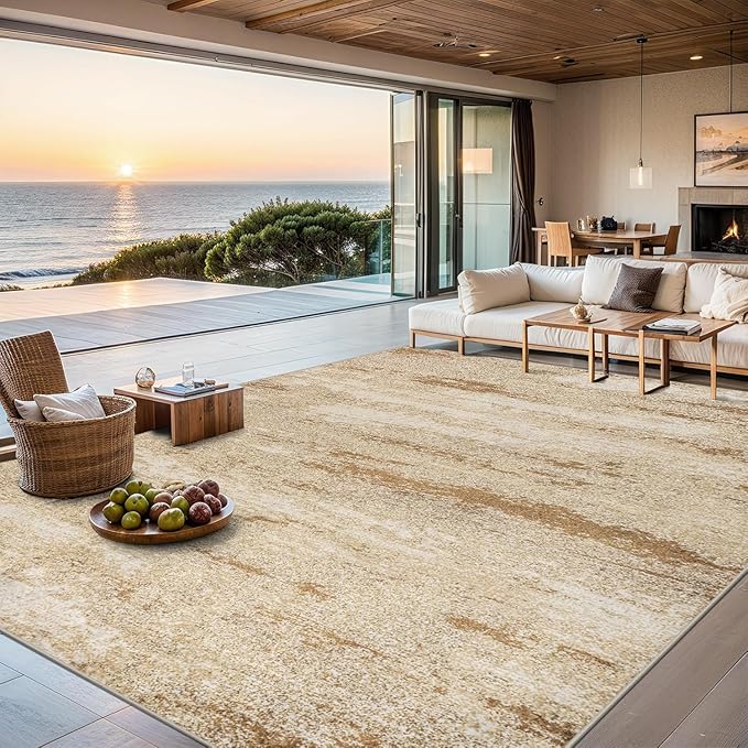 Area Rugs Living Room Rug - 4x6 Washable Modern Abstract Soft Neutral Non-Slip Carpet Large Indoor Floor Stain Resistant Thin Carpets for Bedroom Dining Room Farmhouse Nursery Home Office Beige