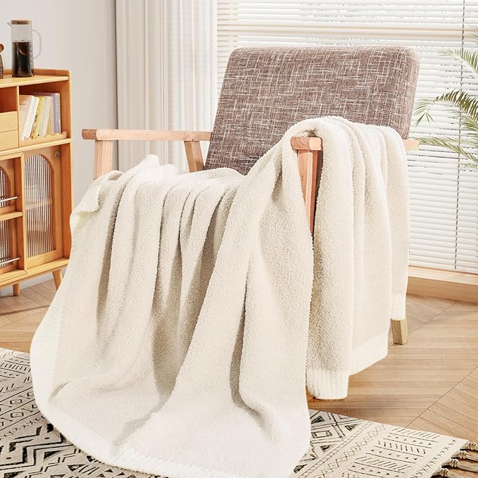 NNEXHOME PRO Soft Blanket for Women, Cozy Blanket Warm Reversible Knit Lightweight Throws for Sofa Bed, Picnic, Heather Ivory, Twin Size 60 x 80 inches