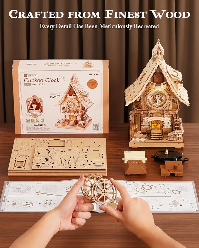 ROKR 3D Wooden Puzzles for Adults,Wooden Cuckoo Clock Model kit,435 Piece 3D Puzzles,Ideal Gift for Adults and Teens
