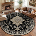 RELEANY Area Rugs Round 8ft Washable Non-Slip, Floral Vintage Distress Print by RELEANY