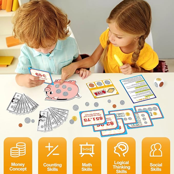 Money Activity Set for Kids for Learning, Pretend Play, Math Manipulatives,Teaching,Counting,Learning & Education Toys for Kindergartner Classroom & Homeschool,Math Games for Toddler, Teacher